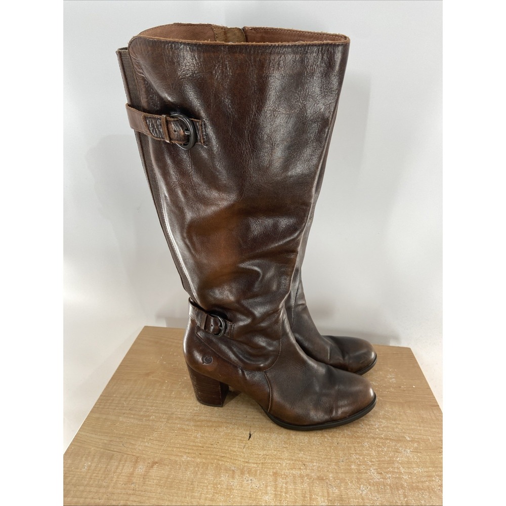 Born Burnished Brown Leather Vita Knee High Stretch Calf Riding Boots Size 11